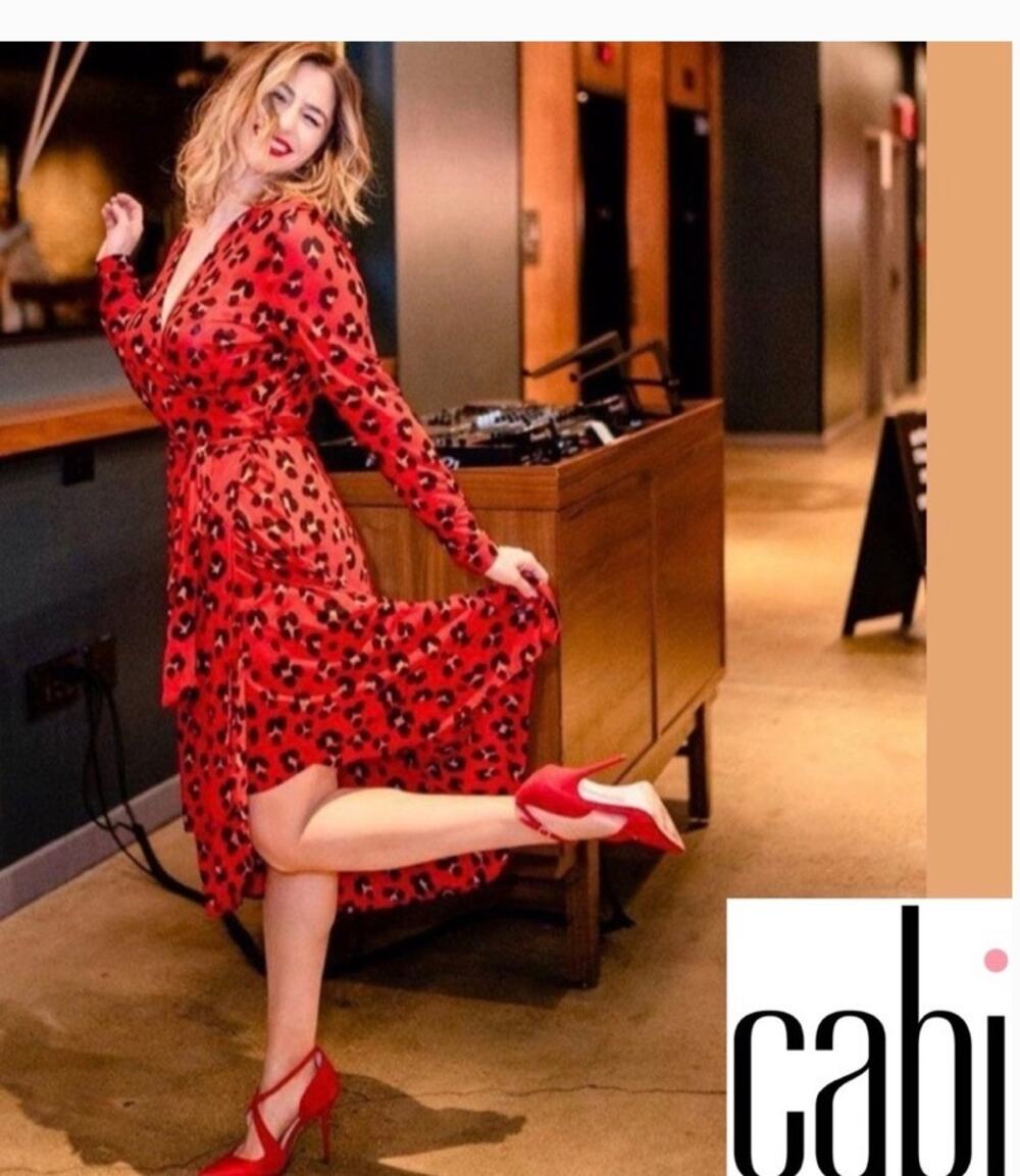 Cabi Siren 5771 Wrap Dress Red Black Leopard Print Duster V-neck Flowy XS